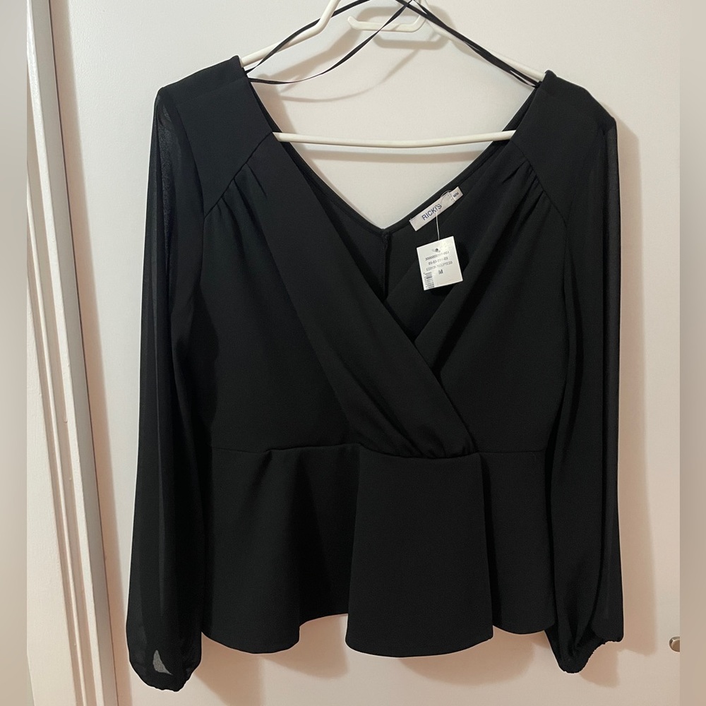 3/$20 Sheer Sleeve Peplum Top